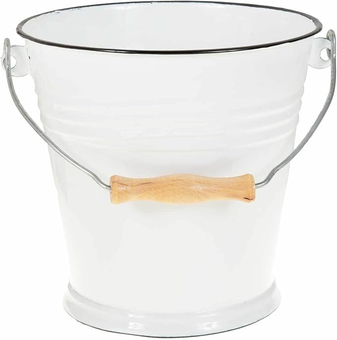 SIDCO Eimer Emaille 5 Liter Putzeimer Kücheneimer Wassereimer weiß Pflanzeimer Holzfgriff | Amazon (DE)