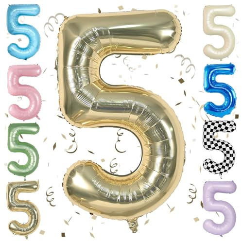 Gold 40 Inch Number 5 Balloon,Large Self Inflating Champagne Foil Number Balloons 0-9 for Boys Girls,Digit Five Balloons for 5th Birthday Party Decorations Supplies | Amazon (US)