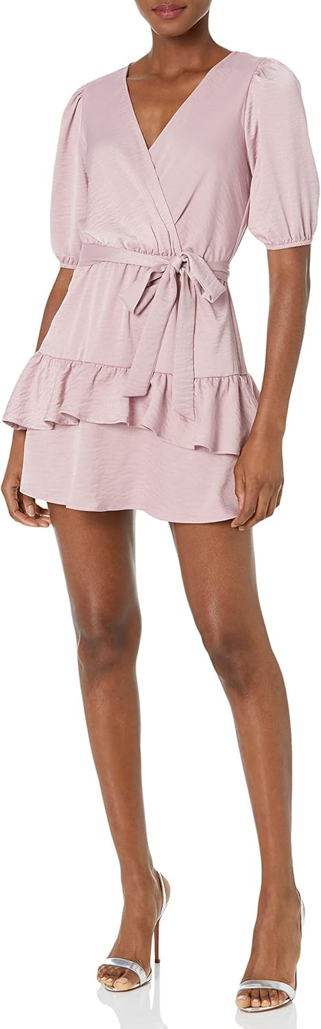 Speechless Women's Puff Short Sleeve Wrap Front Shimmer Dress, Dusty Mauve, Small at Amazon Women... | Amazon (US)
