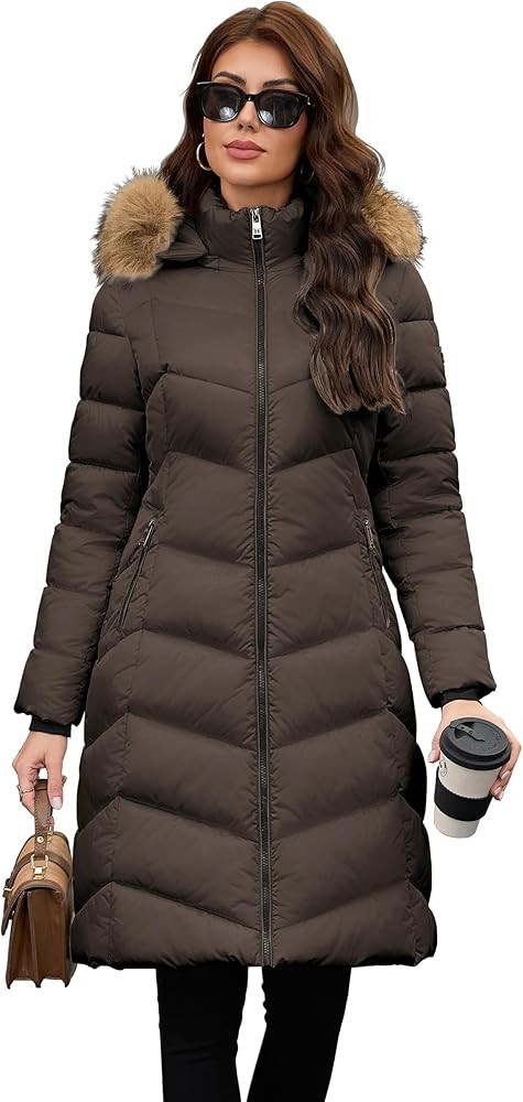 PAPILLON D'OR WEAR YOUR WINGS Women's Long Puffer Coat with Detachable Faux Fur Collar Hood Pocke... | Amazon (US)