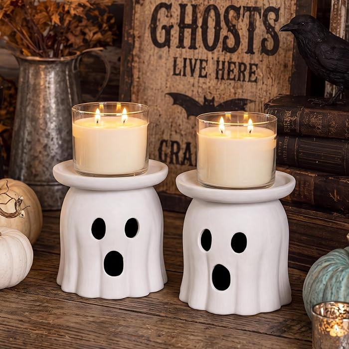 Tioncy 2 Pcs Terracotta Ghost Candle Holders Halloween Candlestick Holder Ghost Table Centerpiece... | Amazon (US)