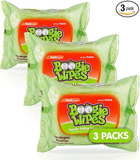 Boogie Wipes Gentle Saline Nose Wipes Original Fresh Scent, 30 Count (Pack of 3) | Amazon (US)