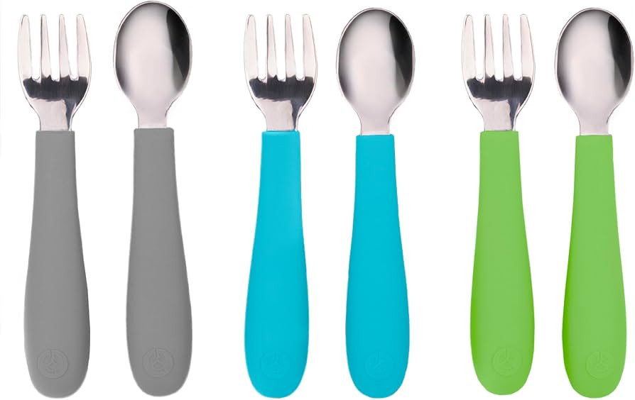 WeeSprout Toddler Utensils, 3 Forks & 3 Spoons, 18/8 Stainless Steel & Food Grade Silicone, Thick... | Amazon (US)