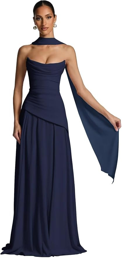 Strapless Bridesmaid Dresses with Scarf 2026 Long A-line Prom Formal Dress | Amazon (US)