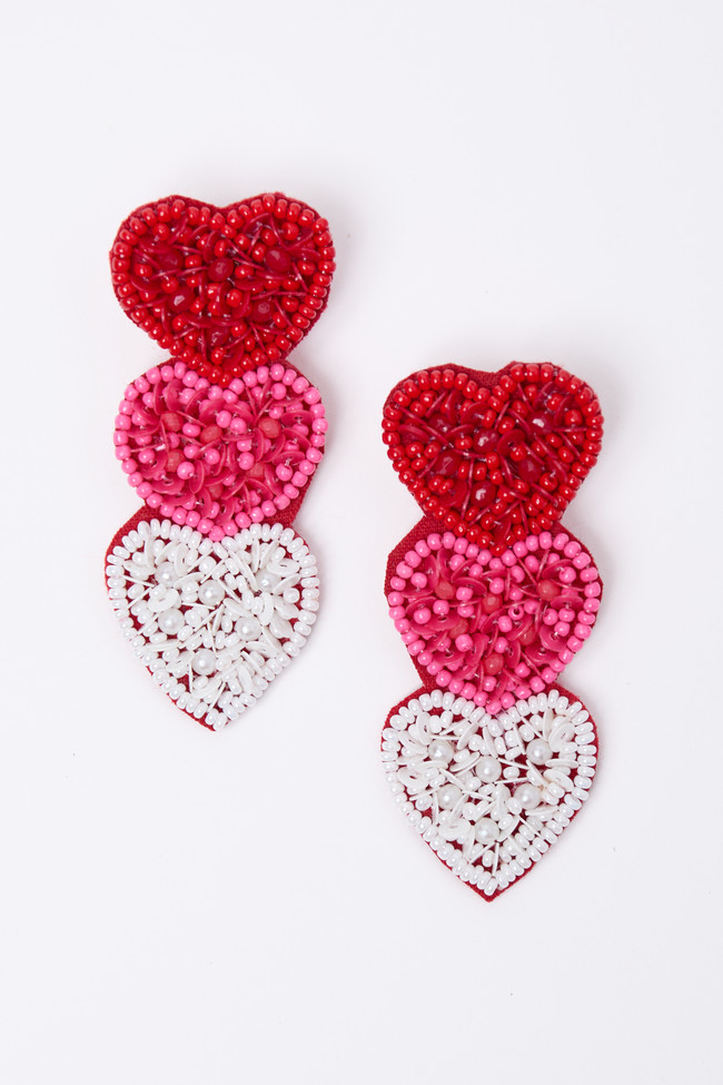 Ida Red Beaded Heart Earrings | Pink Lily