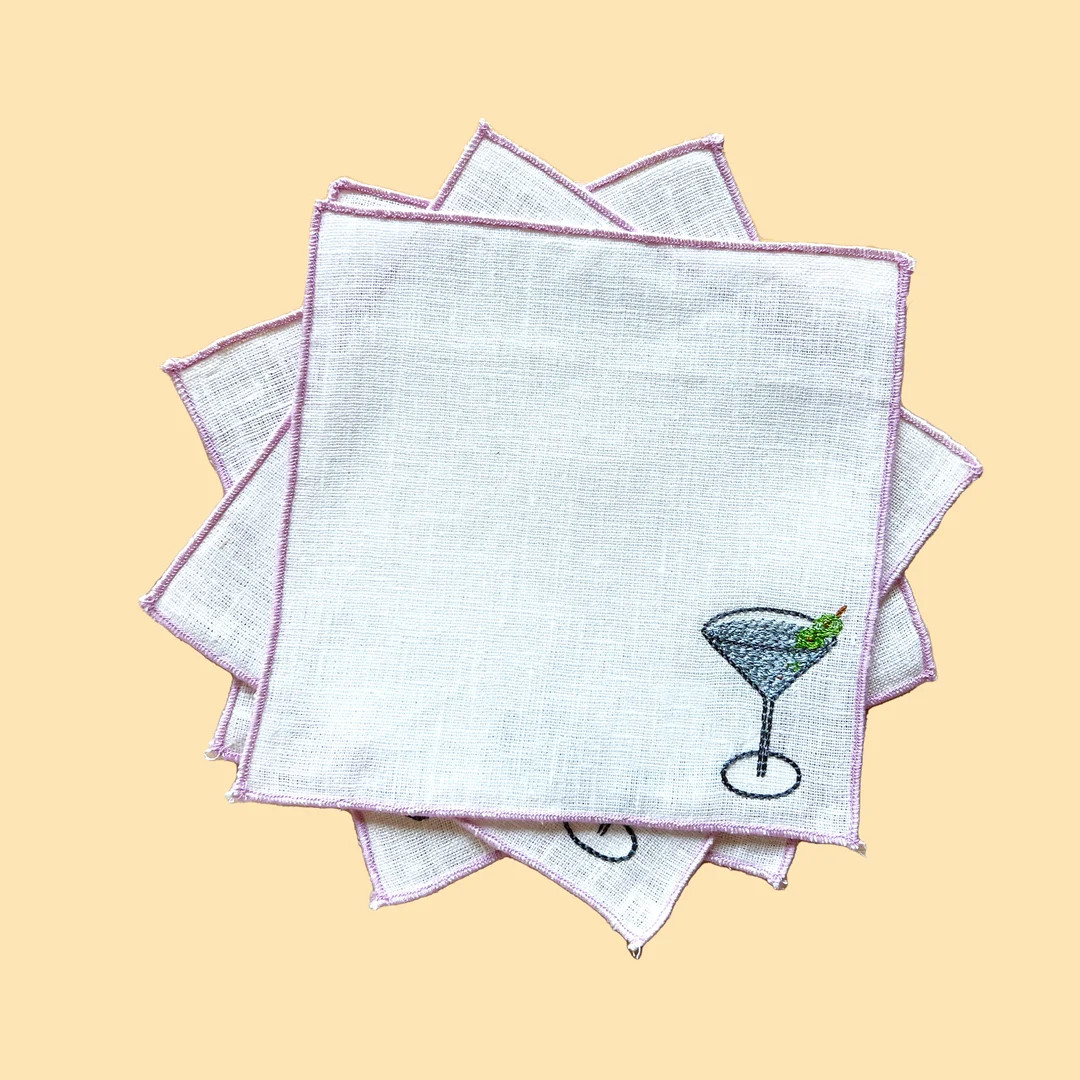 Martini White Contrast Edge Cocktail Napkins | Etsy (US)