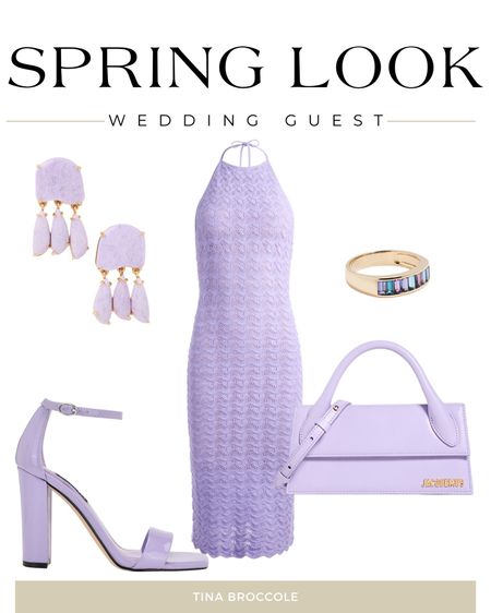 Spring Wedding Guest - Dress - Clothing - Earring - Purse - Shoe - Heel - Purple - Lavender - Ring 

#LTKFind #LTKSeasonal #LTKstyletip
