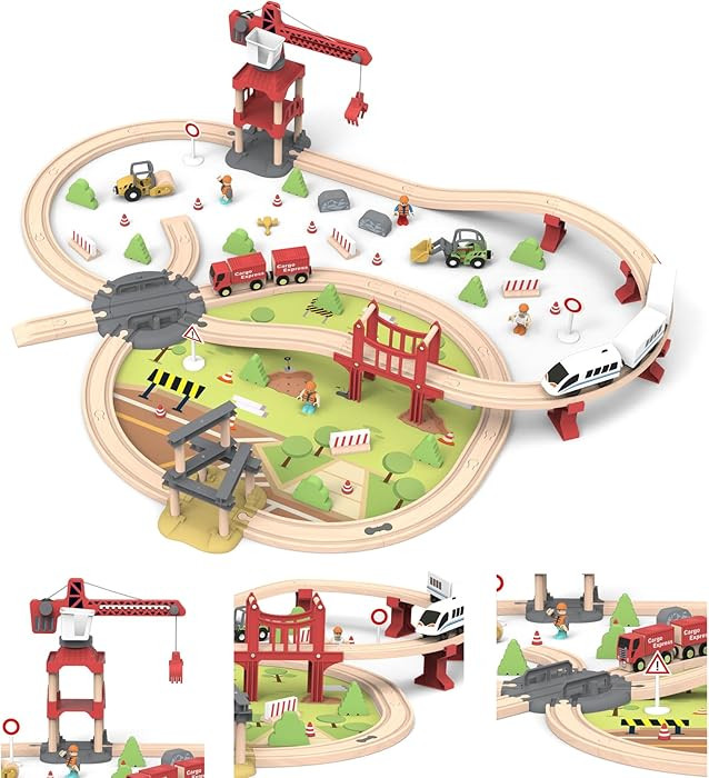 104 Pcs Wooden Train Set for Toddlers, Magnetic Trains with Track for Kids Ages 3-6, Compatiable ... | Amazon (US)