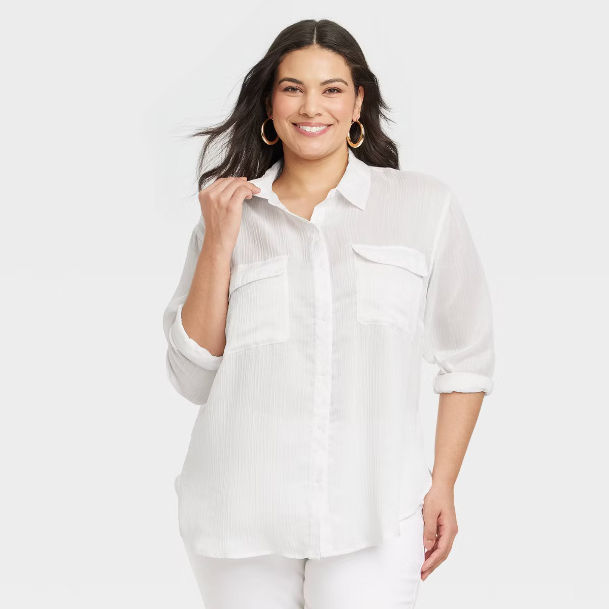 Women's Long Sleeve Chiffon Button-Down Shirt - Ava & Viv™ | Target