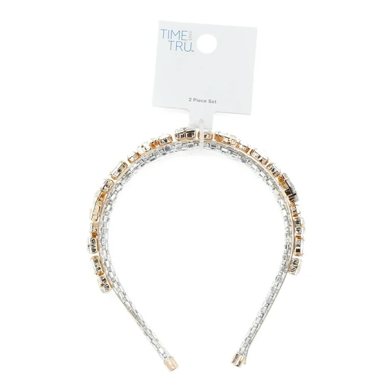 Time and Tru Women's Multi-Color Stone Embellished Hair Headband 2-Piece Set, Clear - Walmart.com | Walmart (US)