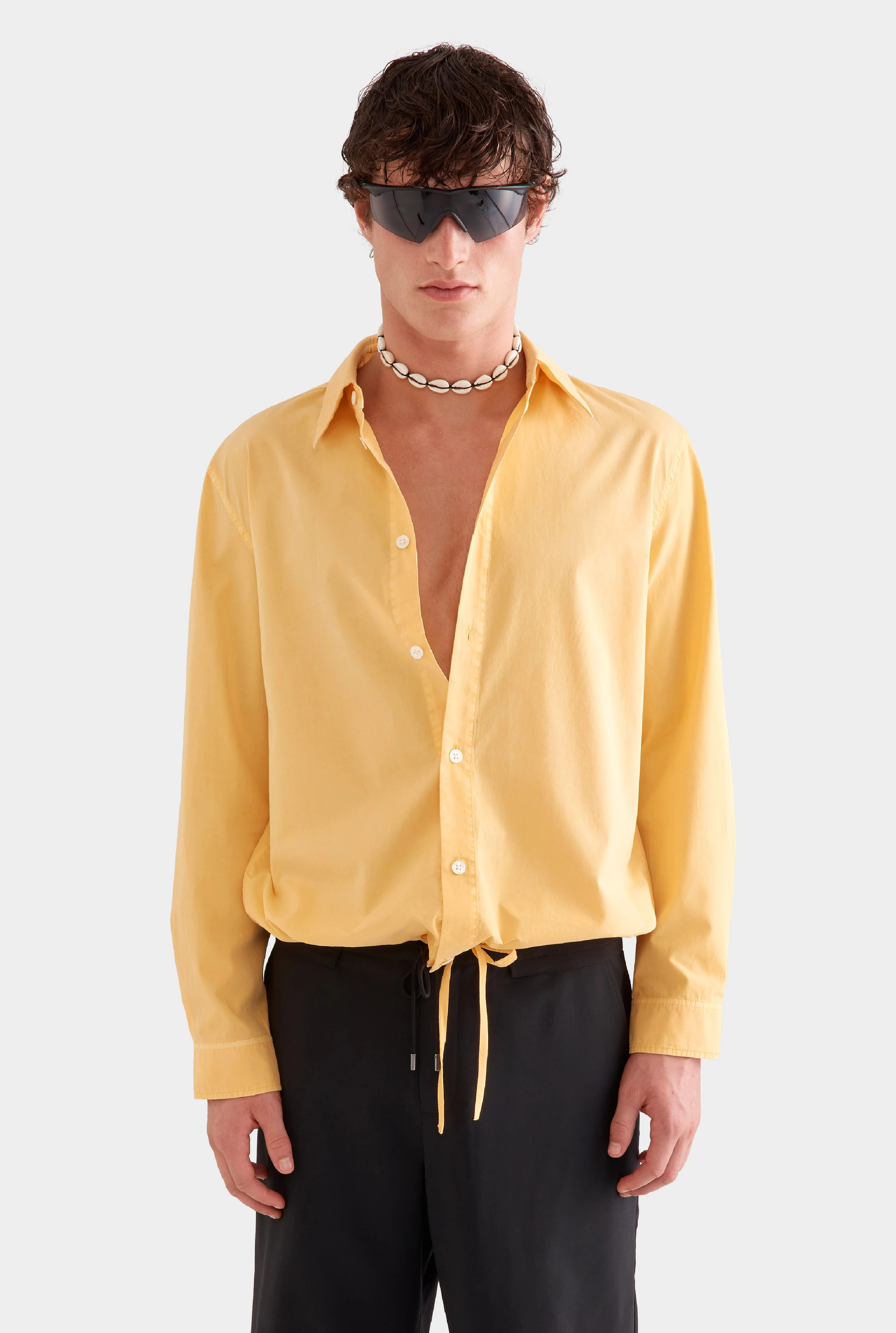 Pigment Dyed Long Sleeve Boxy Cotton Shirt in Amber Yellow | Venroy AU