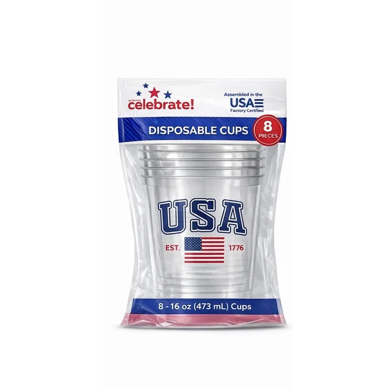 Flag Badge Way to Celebrate 8 Count Disposable 16oz Patriotic Party Cups | Walmart (US)