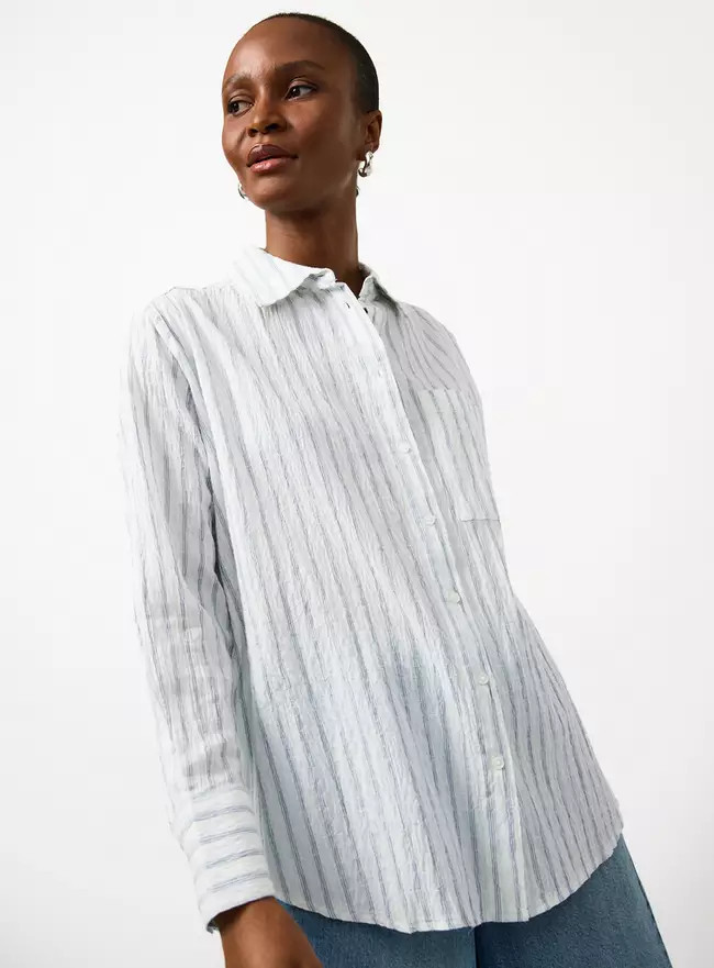 Buy Light Blue Stripe Print Seersucker Long Sleeve Revere Shirt 16 | Shirts | Tu | Tu Clothing