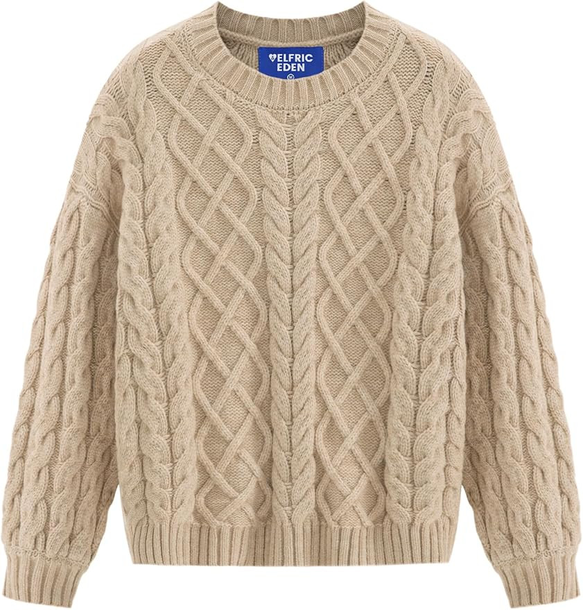 Aelfric Eden Womens Oversized Sweaters 2025 Cable Knit Chunky Sweater Lantern Sleeve Crewneck Pul... | Amazon (US)