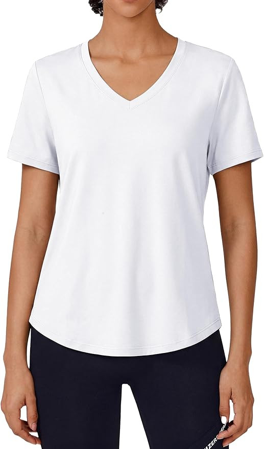 PINSPARK Soft Workout Tops for Women Short Sleeve V Neck Moisture Wicking UPF 50+ Sun Protection ... | Amazon (US)