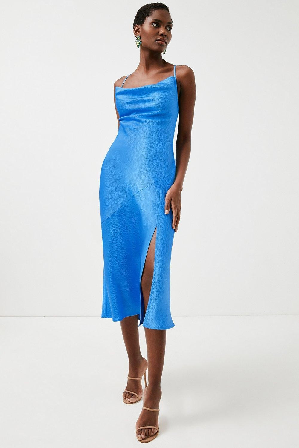Hammered Satin Cowl Neck Woven Slip Dress | Karen Millen UK & IE