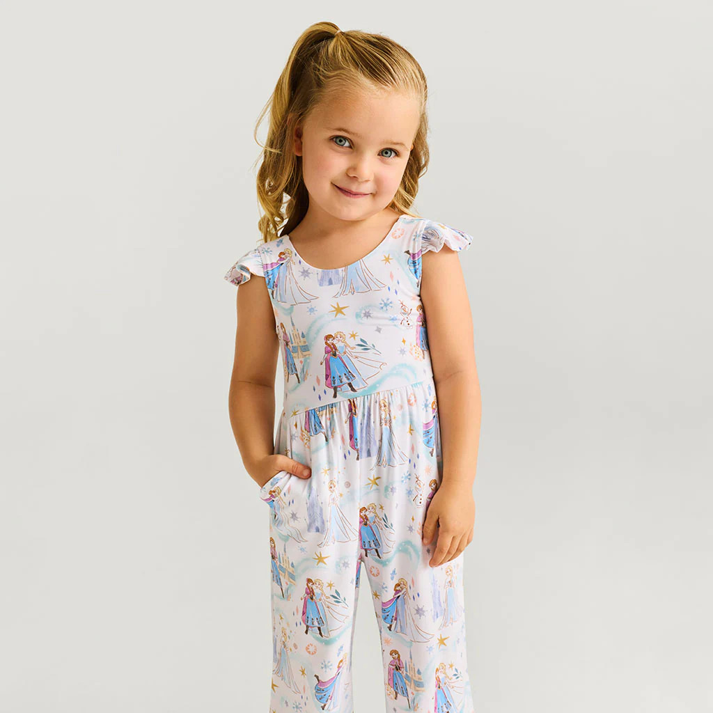 Blue Fitted Disney Frozen Elsa & Anna Scoop Back Jumpsuit | Posh Peanut\u00ae | Posh Peanut
