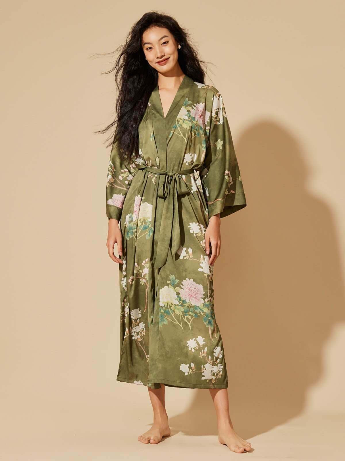 Floral Olive Kimono Robe | ulivary