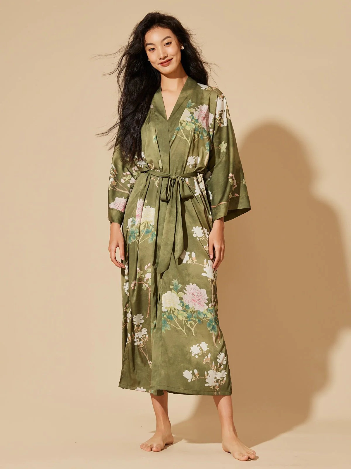 Floral Olive Kimono Robe | ulivary