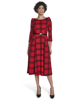 Women's 3/4-Sleeve Plaid Midi Dress | Macy's