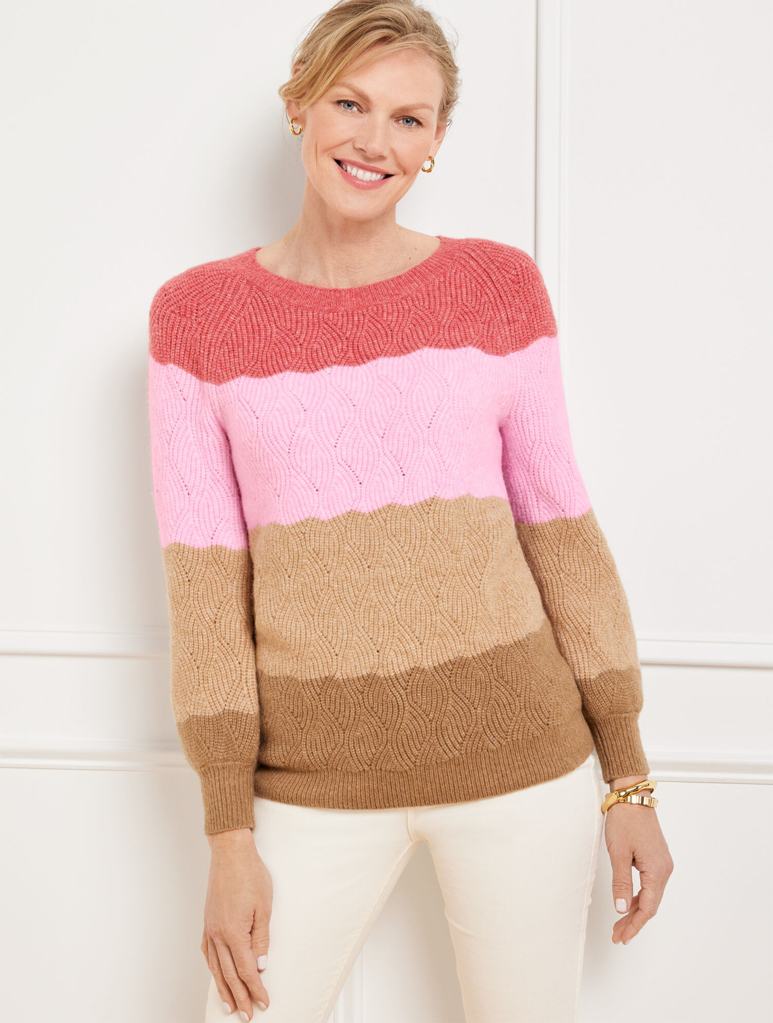 Cable Knit Crewneck Sweater - Wavy Stripe | Talbots