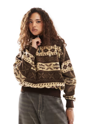 Polo Ralph Lauren polar fleece half zip sweatshirt in brown print | ASOS (Global)