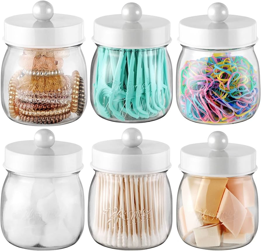 Farmhouse Decor Apothecary Jar Set,Mason Jar Bathroom Vanity Storage Organizer Canister - Qtip Ho... | Amazon (US)