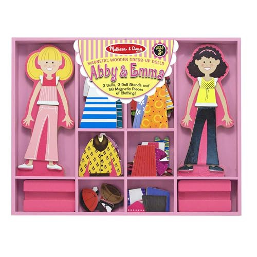 Melissa & Doug Abby and Emma Magnetic Wooden Dress-Up Dolls Play Set (55+ Pieces), Magnetic Dolls, Pretend Play & Preschool Toys for Kids 3+ | Amazon (US)