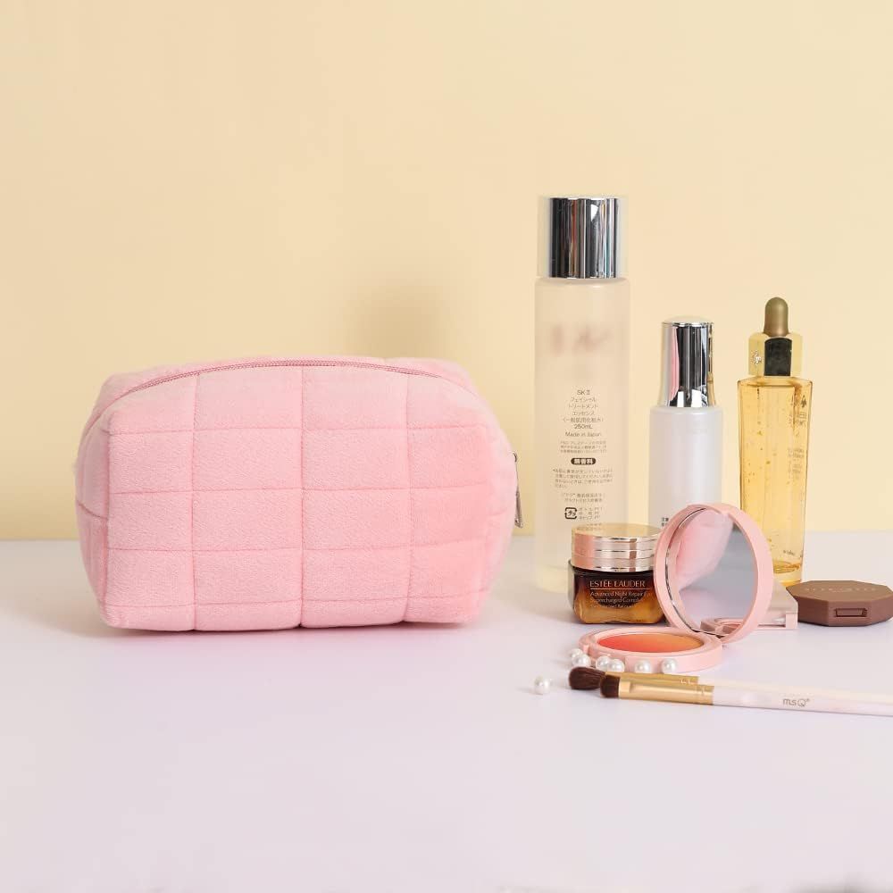 Plush Makeup Bag Cosmetic Bag for Women,Zipper Large Solid Color Travel Toiletry Bag Travel Make ... | Amazon (US)