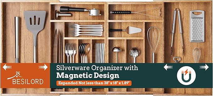 Silverware Organizer Large, Magnetic Connected Expandable 13 Slots Silverware Drawer Organizer Fr... | Amazon (US)