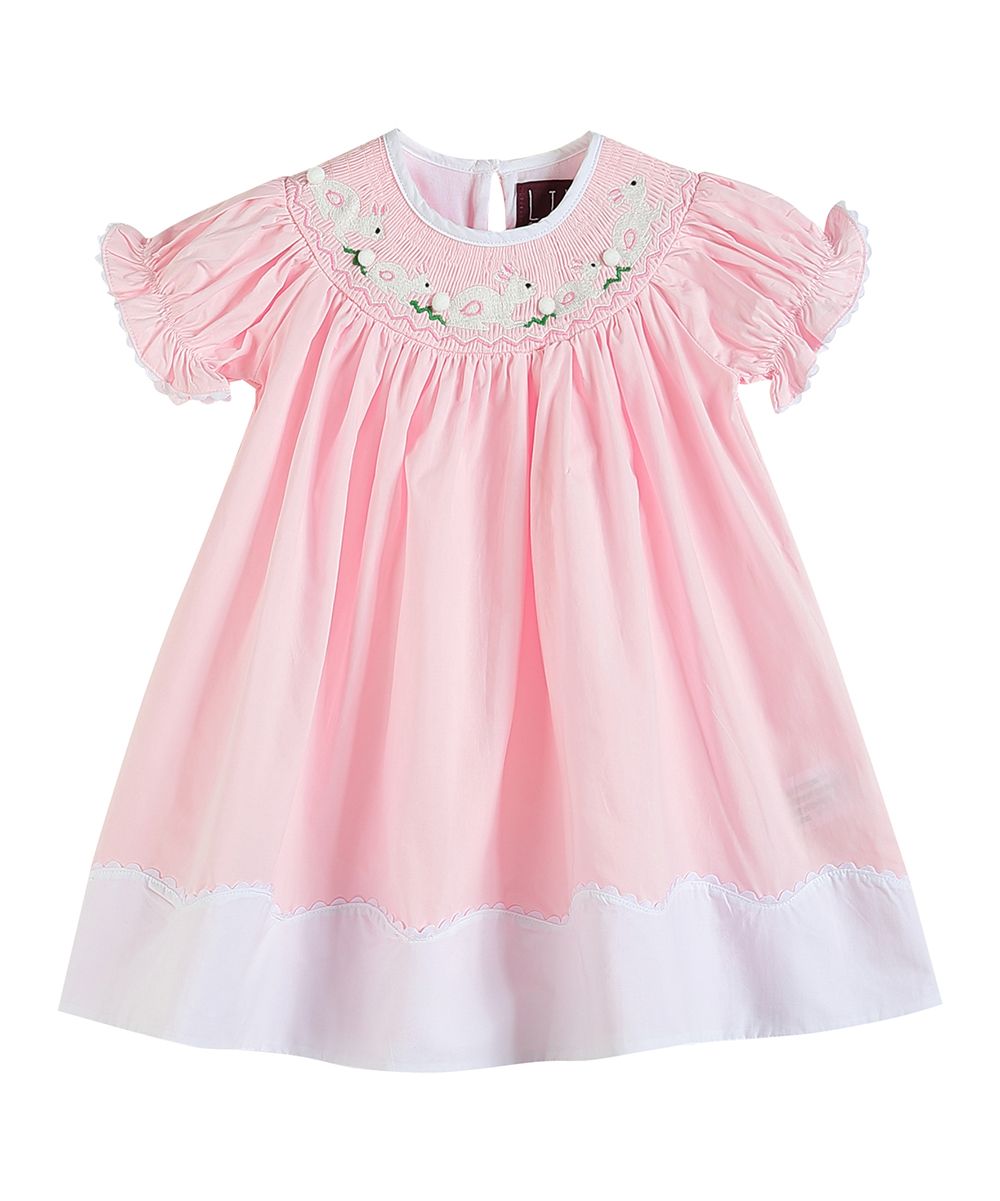 Lil Cactus Girls' Casual Dresses Light - Light Pink Easter Bunny Smocked Bishop Dress - Infant, Todd | Zulily