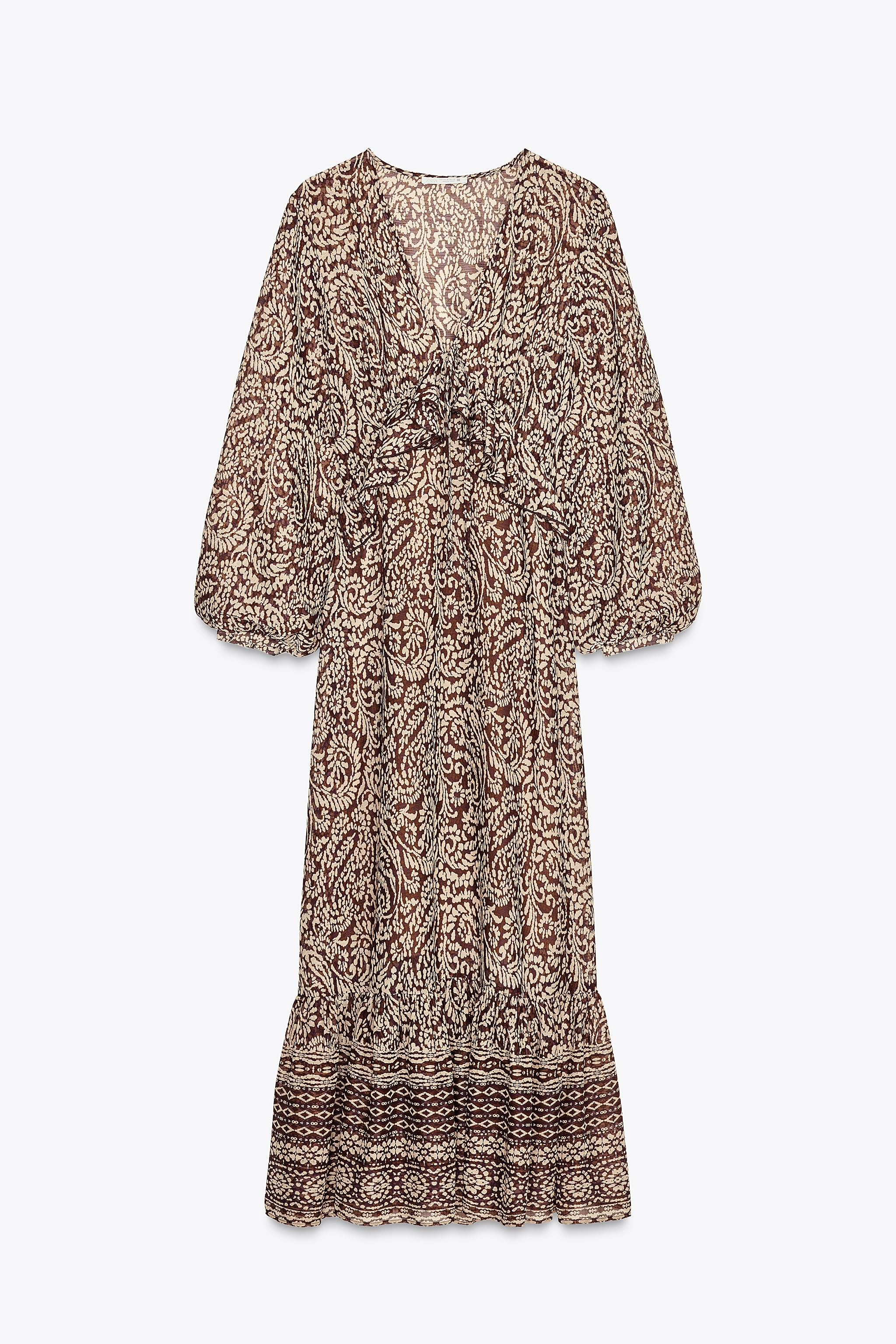 RUFFLED PRINT MIDI DRESS | Zara US