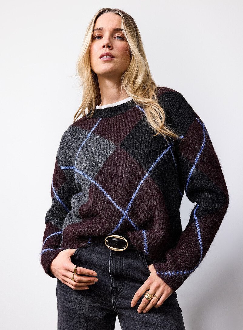 Argyle pattern fuzzy sweater | Simons