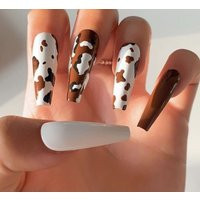 Cow Print Brown Nails | Glue On Press Fake | Etsy (US)