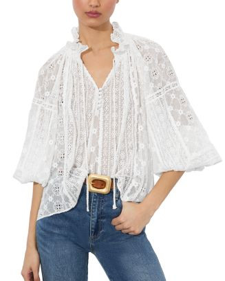 Alice and Olivia Noah Eyelet Peasant Top  | Bloomingdale's Women | Bloomingdale's (US)