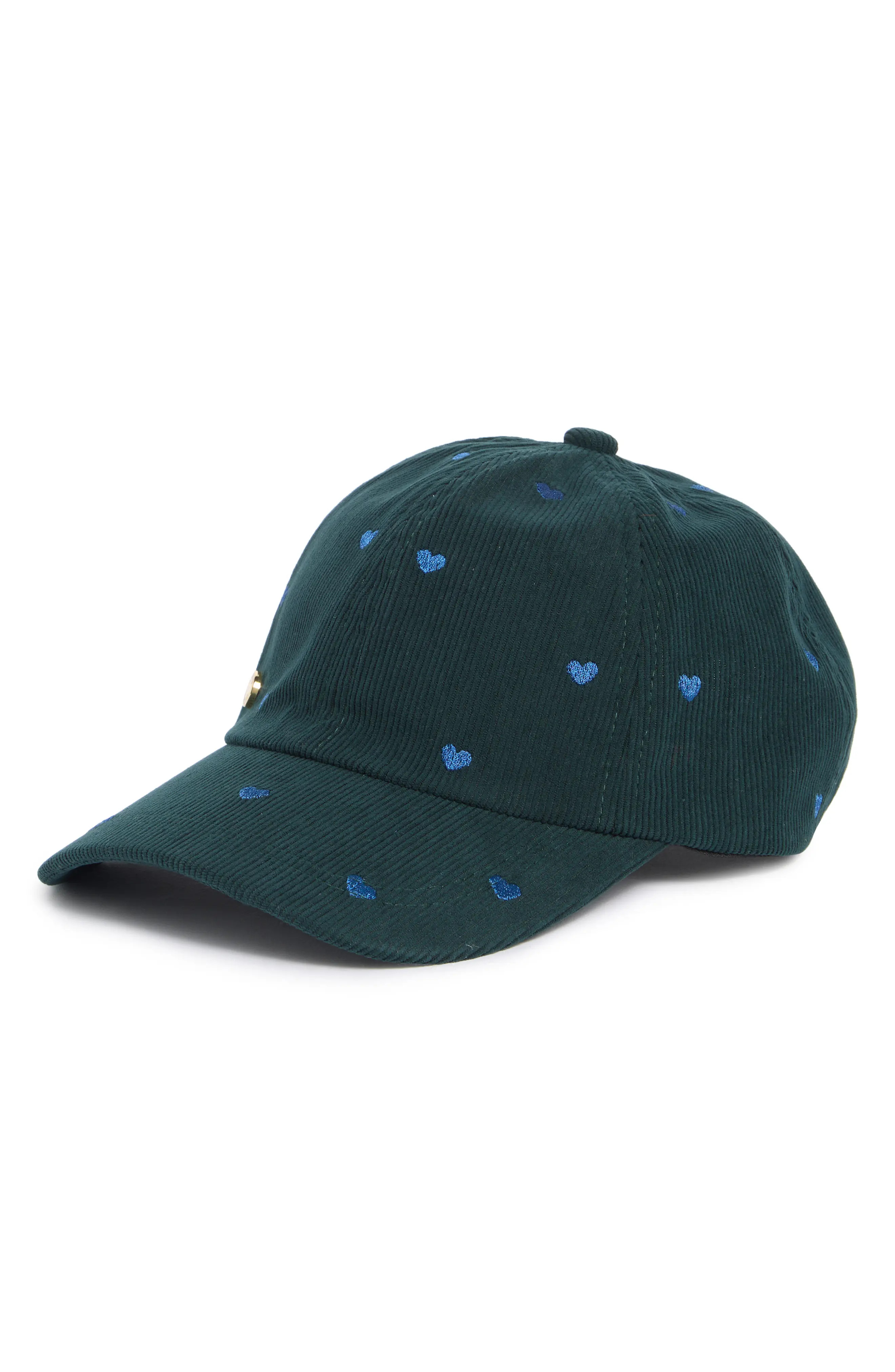 BCBG Heart Embroidered Corduroy Baseball Cap in Dark Green at Nordstrom Rack | Nordstrom Rack