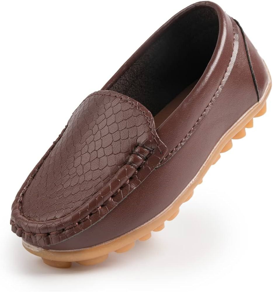 Kannior Boys Girls Leather Loafers Slip-On Texture Flats Boat Dress Moccasin Schooling Daily Walk... | Amazon (US)