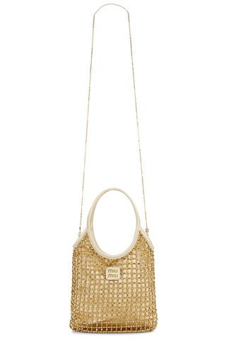 Miu Miu Ivy Rete Beads Bag in Metallic Gold | FWRD 