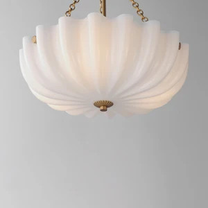 Bundt Three LIght Pendant / Semi-Flush Mount White/Natural Aged Brass | Lighting Design