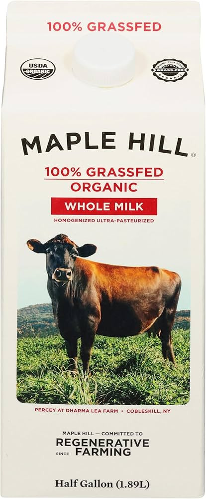 Maple Hill Creamery - Leche entera 100% orgánica, de ganado alimentado con hierba, 64 onzas | Amazon (US)