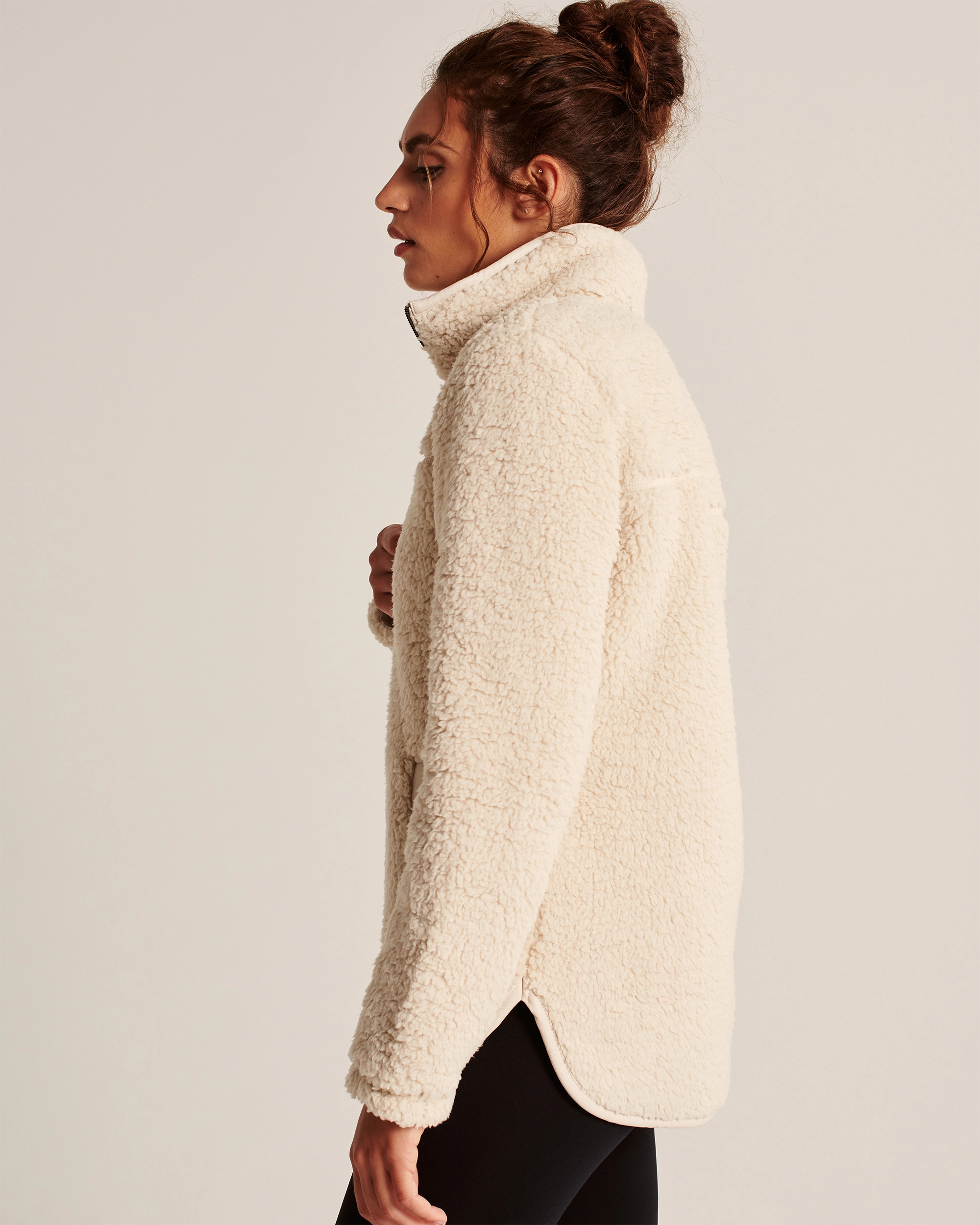 Sherpa Half-Zip Faux Leather-Trim Sweatshirt | Abercrombie & Fitch (US)