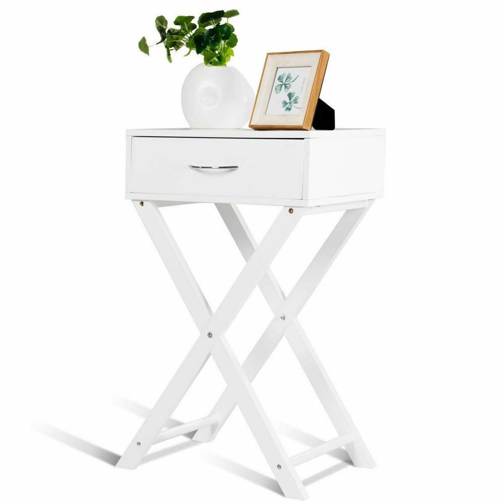 Costway 1-Drawer White Nightstand x-Shape Drawer Accent Side End Table Home Furniture HW55474WH -... | The Home Depot
