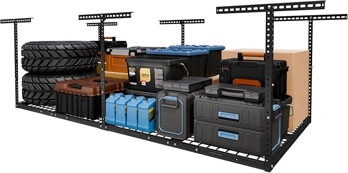 FLEXIMOUNTS 4x8 Overhead Garage Storage Rack, Adjustable Organization System, Heavy-Duty Metal Ce... | Amazon (US)