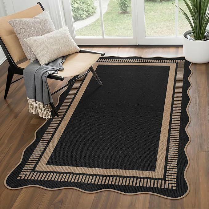 Dadasgk Easy Jute 3x5 Outdoor Patio Rug, Washable Black Modern Indoor Kitchen Rug, Farmhouse Neut... | Amazon (CA)