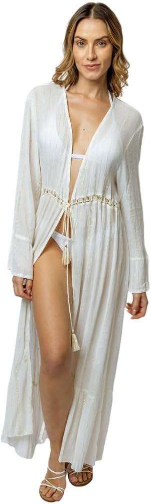 Back From Bali Womens Long Open Front Kimono Cardigan Boho Flowy Swimsuit Coverup Rayon Duster | Amazon (US)