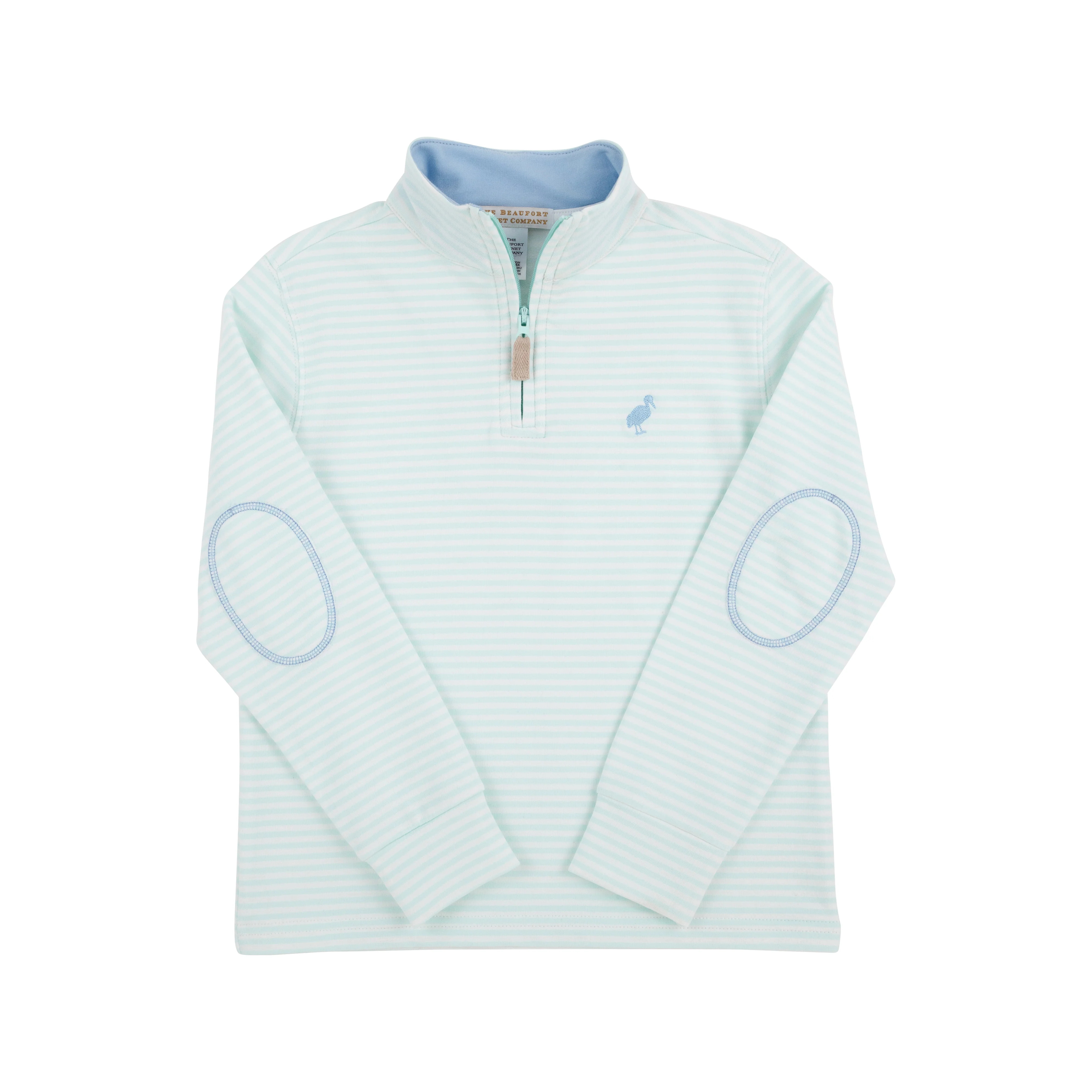Hayword Half-Zip - Sea Island Seafoam Stripe with Beale Street Blue | The Beaufort Bonnet Company