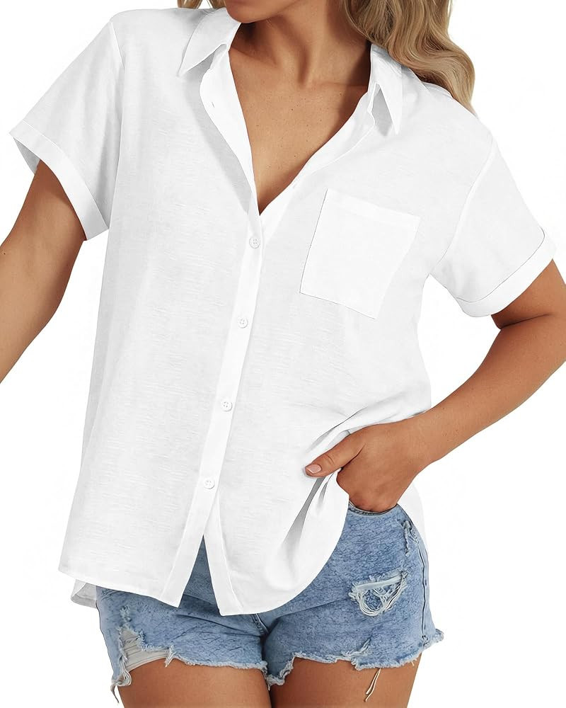 keriffe Short Sleeve Button Down Cotton Gauze Casual Shirts for Women | Amazon (US)