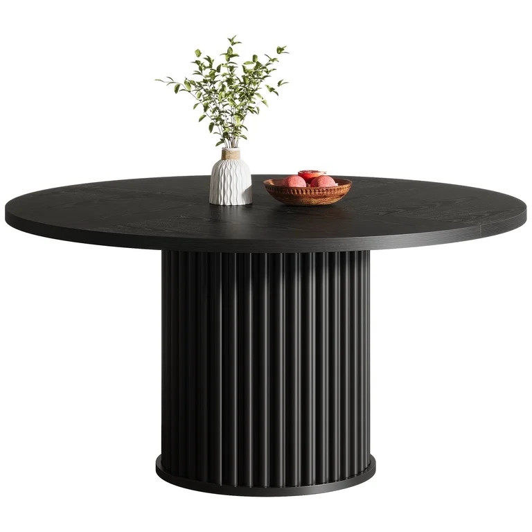 Fnova 47.24 Inch Round Wood Coffee Table and Modern Farmhouse Outdoor Dining Table, Black | Walmart (US)