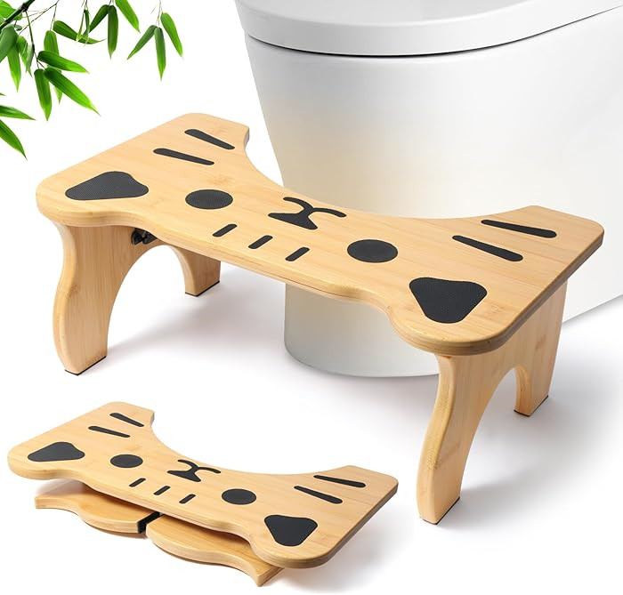 Bamboo Toilet Stool Foldable, 7 in Poop Stool for Bathroom, Portable Squatting Potty Stool for Ad... | Amazon (US)