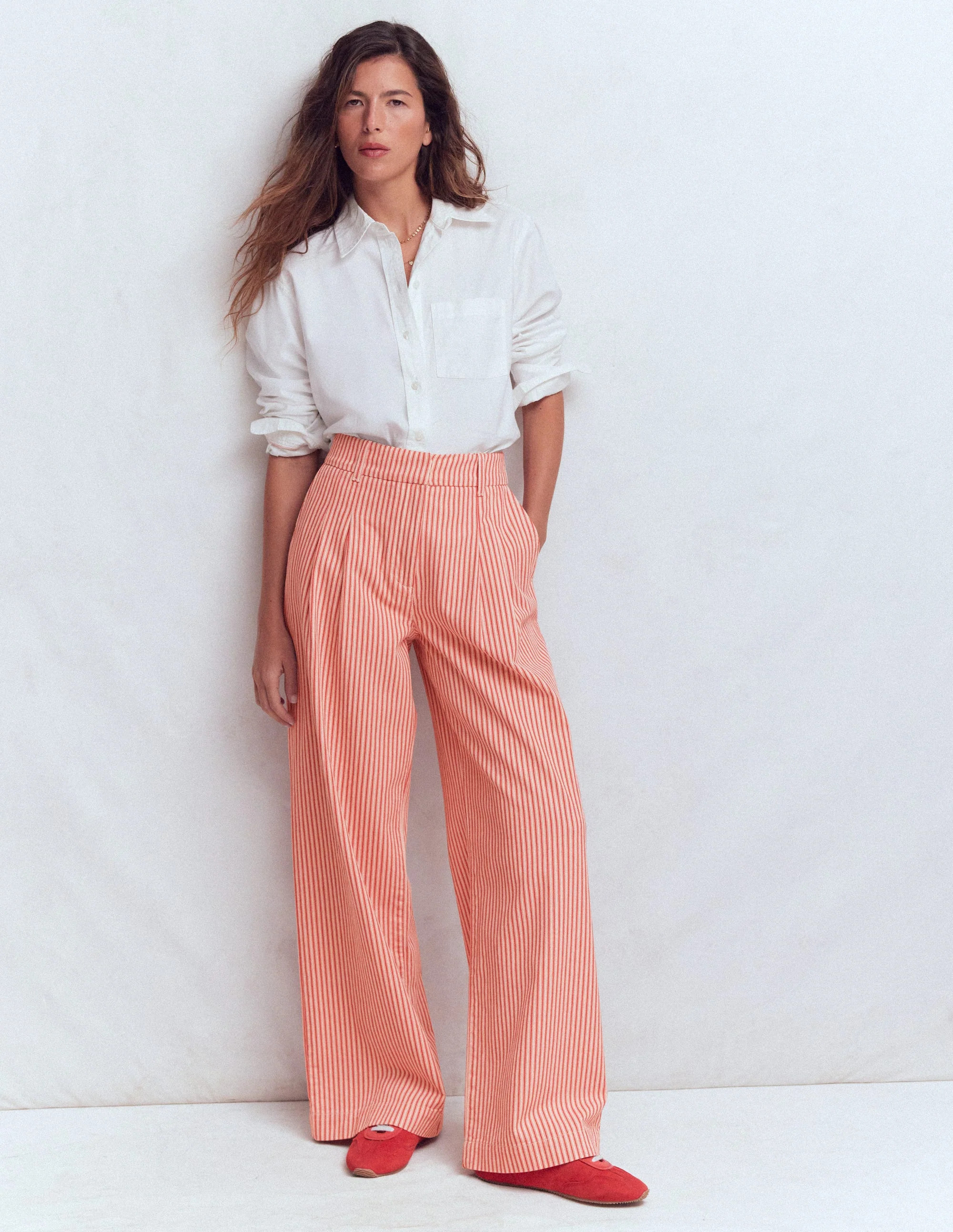 Kensington Wide Leg Trousers-Red Ticking Stripe | Boden UK